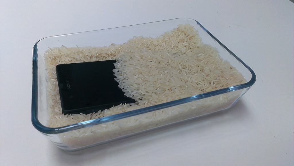 Mobile phone in rice